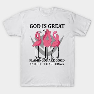 Flamingos God Great Flamingos Good and People Crazy Funny T-Shirt